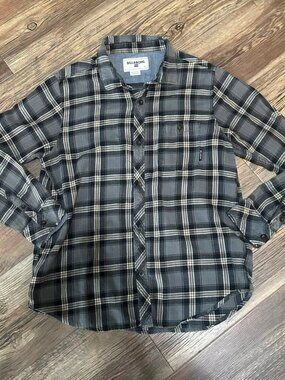 Billabong Gray Plaid Long Sleeve Button Down Shirt XL